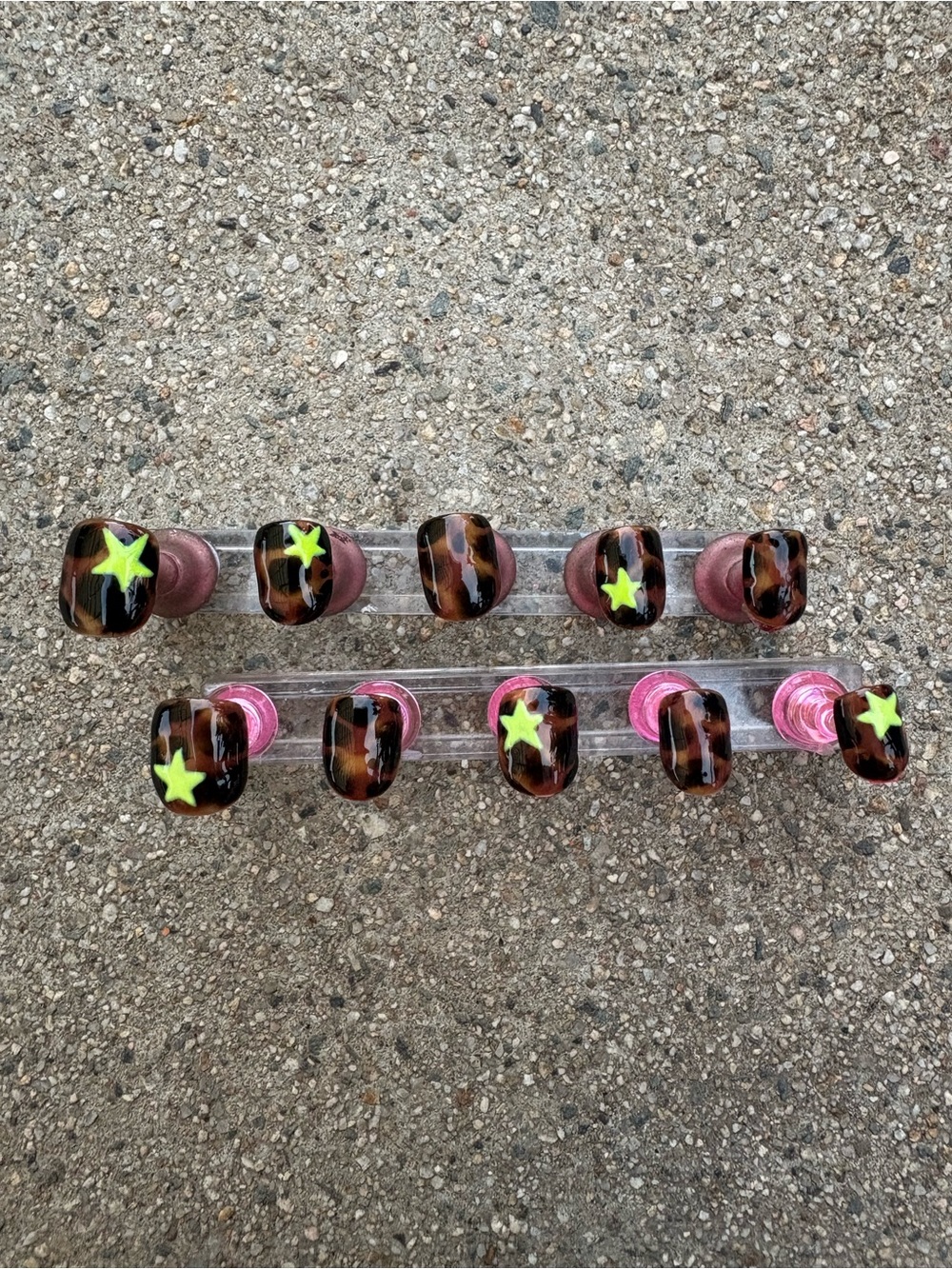 Handmade Leopard Print Press-On Nails with Neon Star Accents
